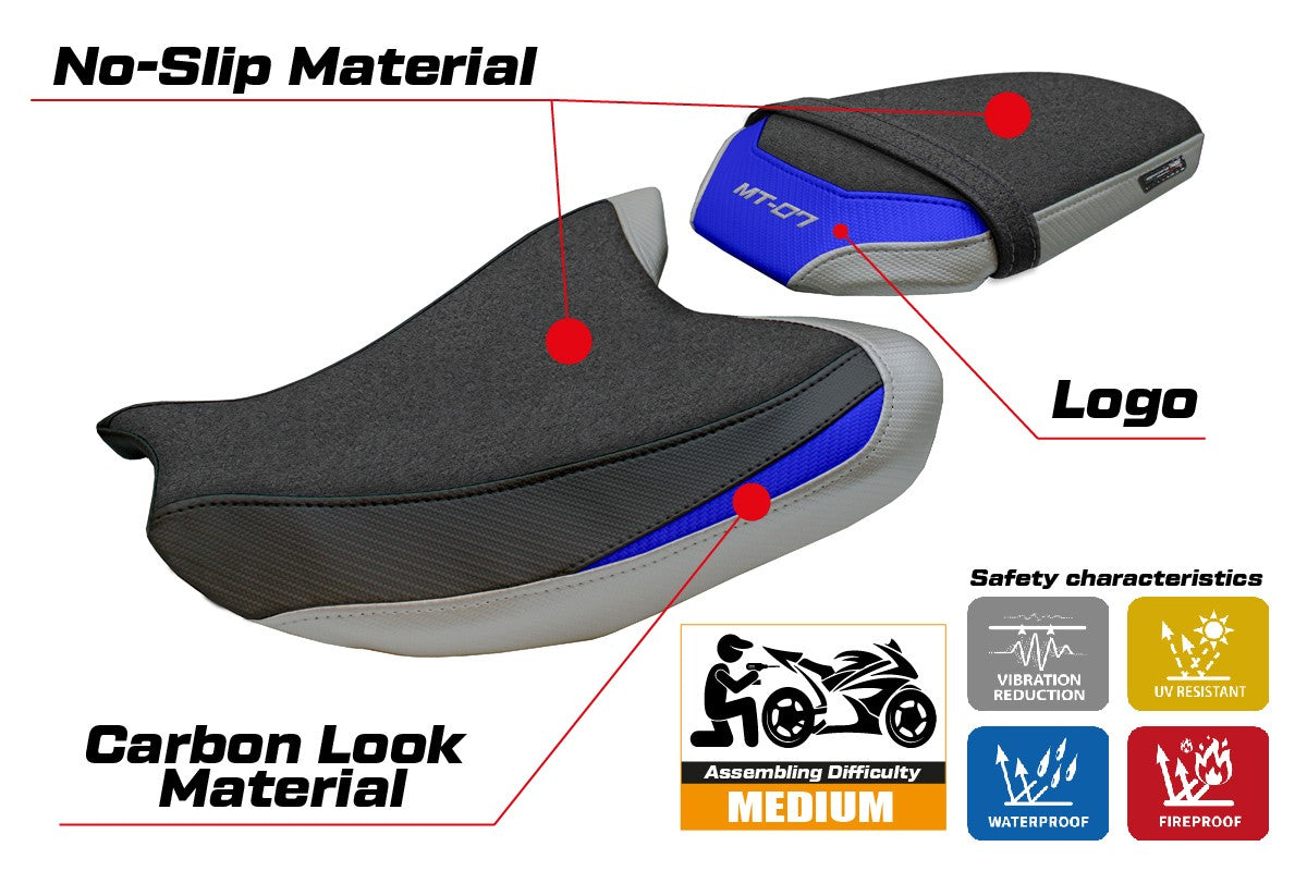 Yamaha MT 07 2025 Seat Cover Tappezzeria Ultragrip Silver Blue Black