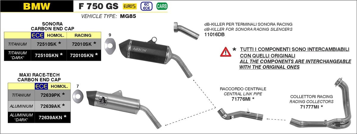 IN STOCK 71776MI  Arrow Racing Link Pipe, Stainless Steel for BMW F750GS/850GS/ 2021-2025 F 900 GS / F 900 GS Adventure ’24/25