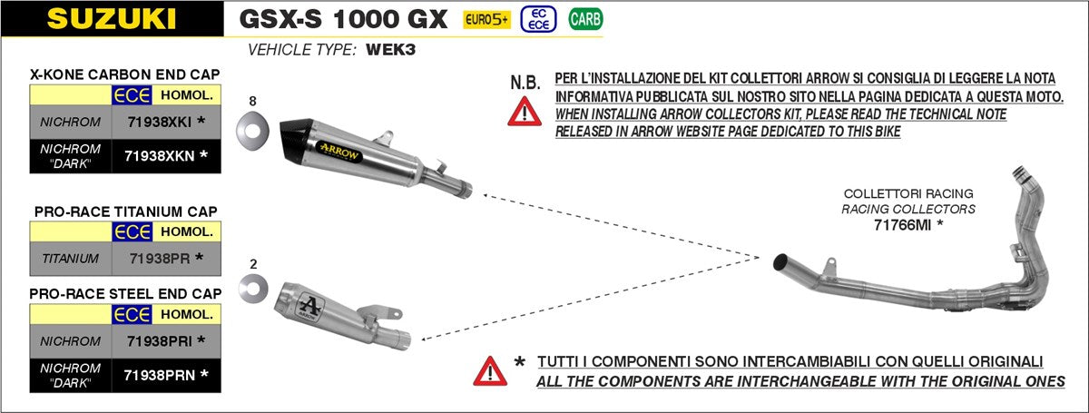 Arrow Racing Collector, Stainless Steel for Suzuki GSX-S1000 2021 -2024 /GX 2024/ 1000 GT 21-24 100 4  71766MI