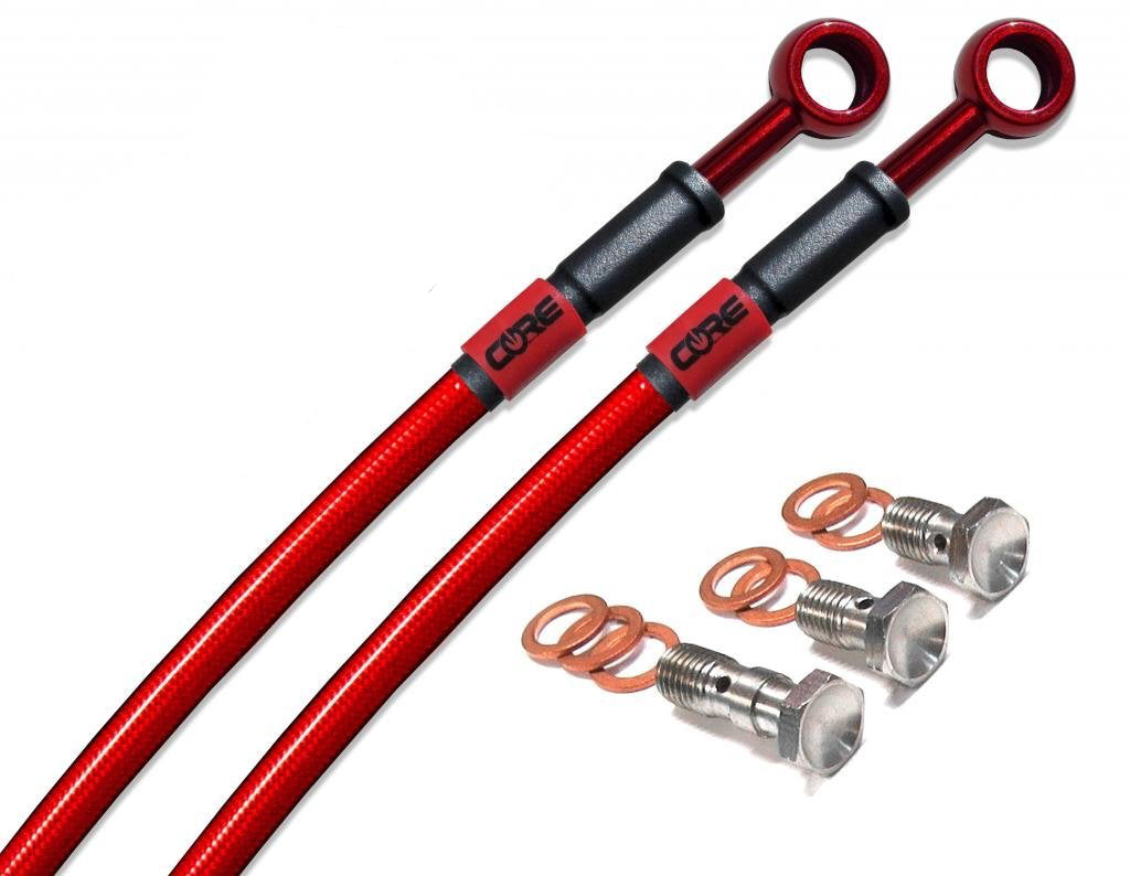 Kawasaki Z125 Pro 2016-2025 Front and Rear Brake Lines Translucent Red Steel Braided