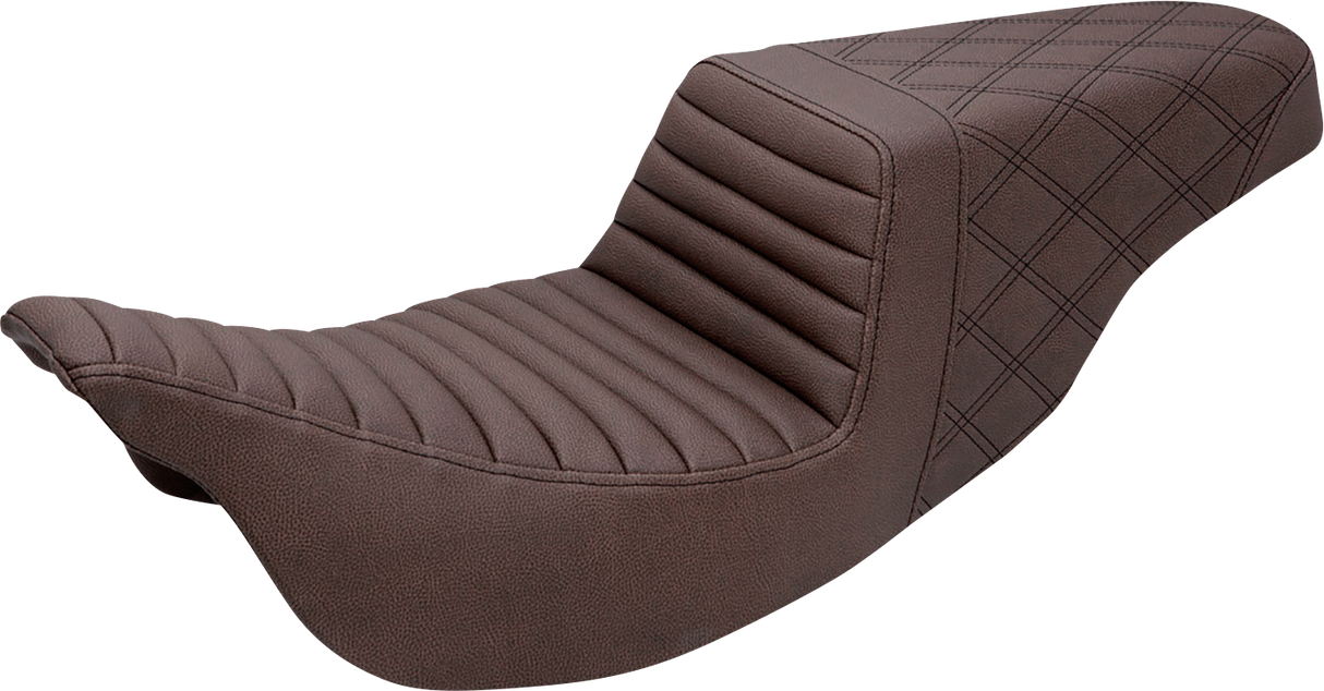 SADDLEMEN Step-Up Seat - Front Tuck-n-Roll/Rear Lattice Stitch - Brown - FL '08-'23 808-07B-176BR