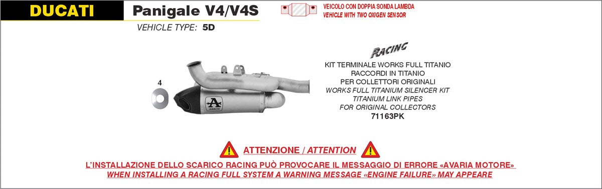 IN STOCK 71163PK Ducati Panigale V4 2025-2026  Arrow Exhaust slip on Racing Double Titanium Works Silencers for
