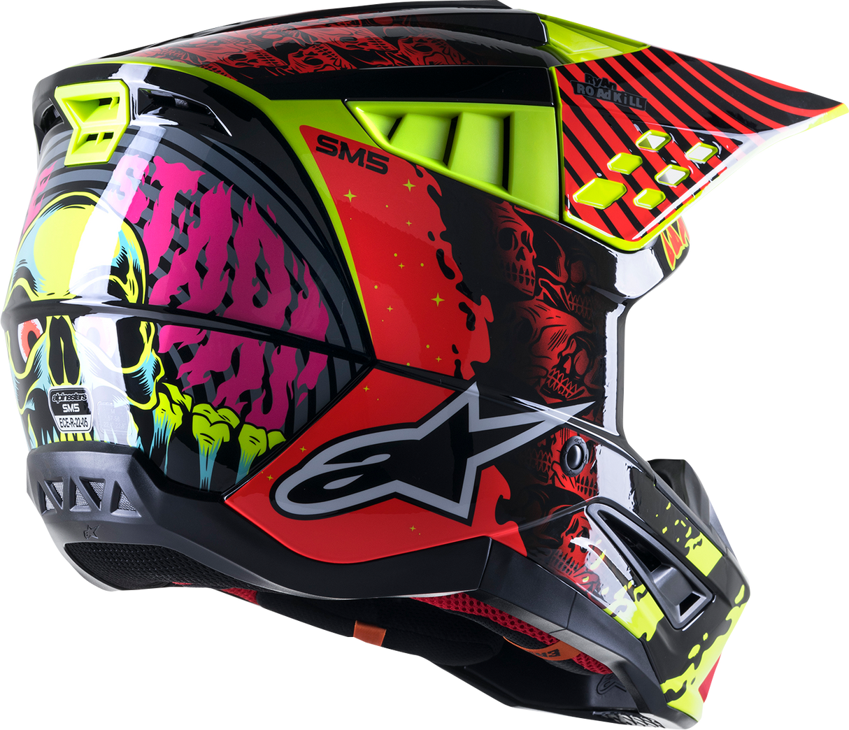 ALPINESTARS SM5 Motorcycle Helmet - Solar Flare - Gloss Black/Red/Yellow - 2XL 8305822-1355-2X