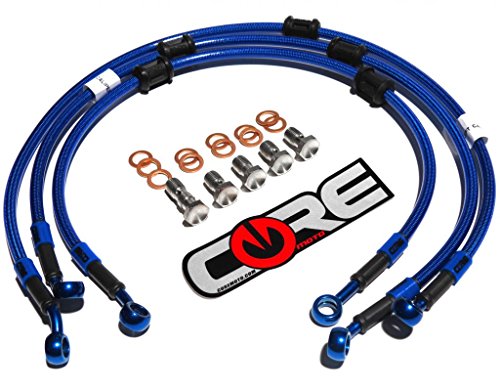 Kawasaki ZX10R 2004-2005 Front and Rear Brake Lines Translucent Blue Steel Braided