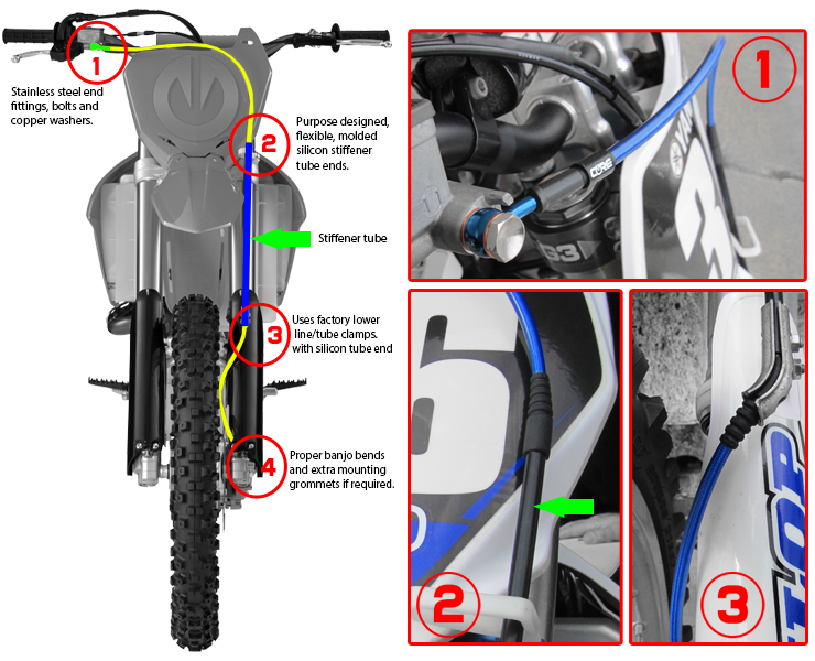 Honda XR650R 2000-2007 Front and Rear Brake Lines Polished Clear Steel Braided
