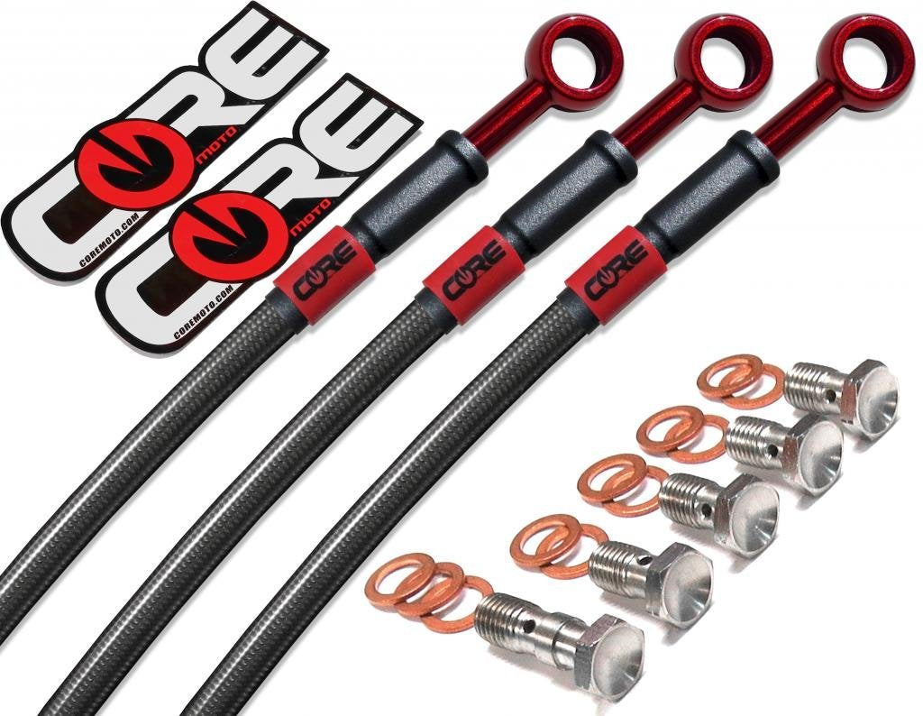 Kawasaki ZX9R 2002-2003 Front and Rear Brake Lines Carbon / Red Steel Braided