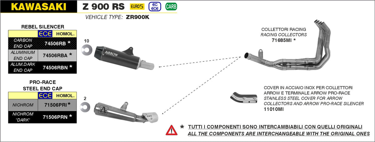 Arrow Exhaust Muffler Arrow Pro-Race Nichrom Dark Kawasaki Z900RS 22-24 71506PRN