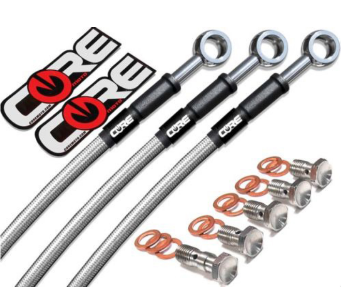 Kawasaki ZX9R 2002-2003 Front and Rear Brake Lines Polished Clear Steel Braided