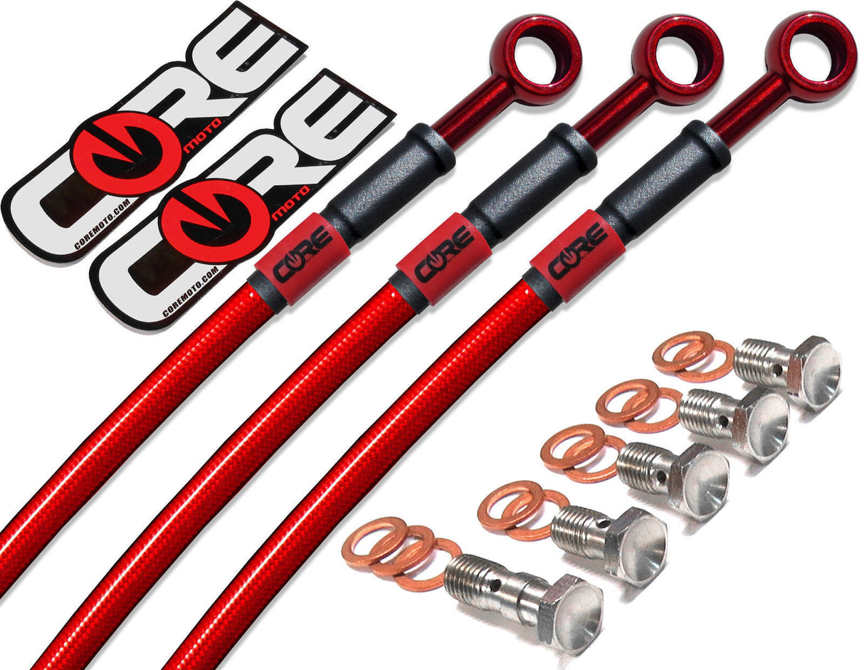Kawasaki ZX12R 2000-2003 Front and Rear Brake Lines Translucent Red Steel Braided