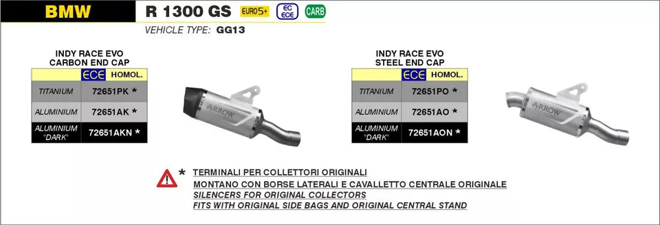 Arrow Indy Race EVO aluminium silencer with carby end cap BMW R1300GS 2024 72651AK