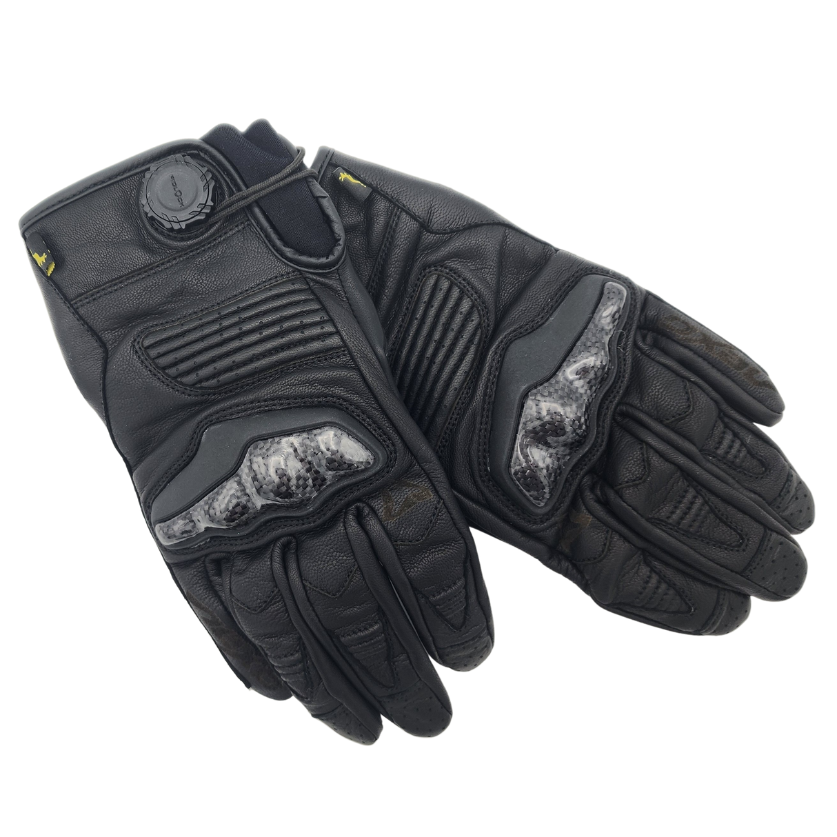 Mens Motorcycle Black Leather Gloves with Magnetic Closure from Sixty61