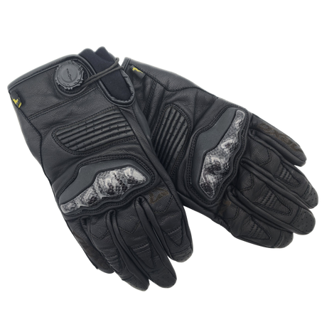 Mens Motorcycle Black Leather Gloves with Magnetic Closure from Sixty61