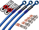 Kawasaki ZX12R 2004-2005 Front and Rear Brake Lines Translucent Blue Steel Braided